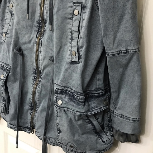 Free People Oversized Solid Knit Mixed Cargo Jacket Steel Blue Gray Rare HTF Y2K - Picture 8 of 14
